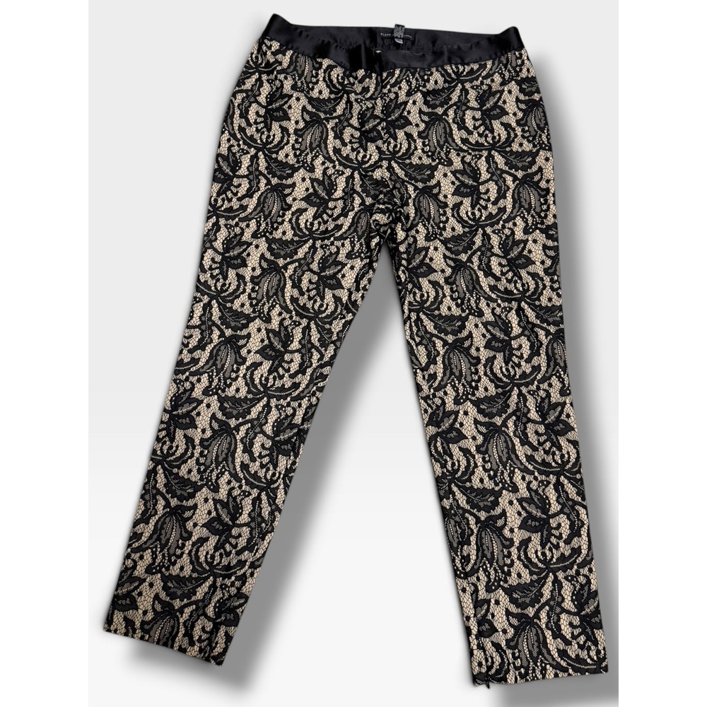 Black Label Chicos Black Floral Lace Lined Straight Leg Pants Size 2 12 14
